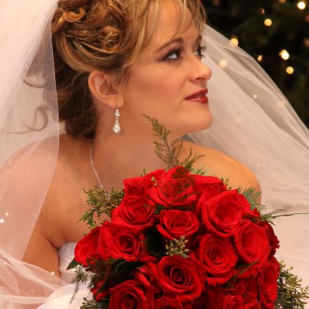 Winter White Bride with Red Roses Bouquet