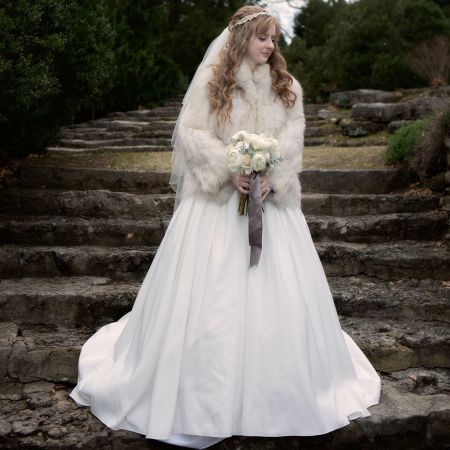 Formal Winter Wedding Bridal Portrait | White Full Dress with Fur Coat