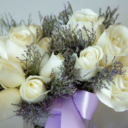 White Winter Wedding Bouquet | White Roses with Silver Accent