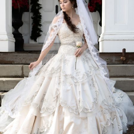 Traditional Ball Gown Wedding Dress wth Lace, Embroidered, and Crystal Detailing