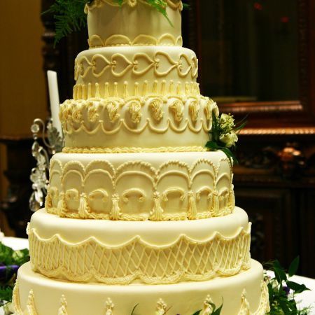 Summer Wedding Cake | Round Tiered Yellow Wedding Cake with Detailed Piping