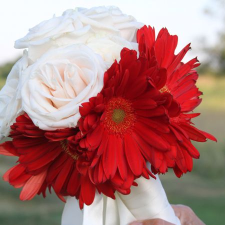 Summer Bride Bouquet | White Roses and Red Daisy