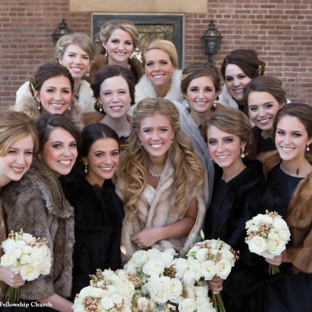 Jost/Martin Covenant Wedding Formal Fall Wedding | Bride and Bridesmaid Portrait | Fur Coats