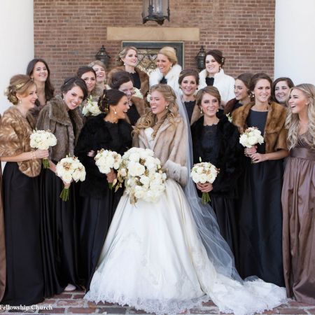 Jost/Martin Covenant Wedding Formal Fall Wedding | Bride and Bridesmaid Portrait | Fur Coats