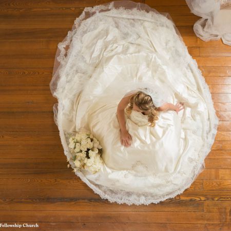 Jost/Martin Covenant Wedding Formal Strapless Wedding Gown with Embroidered Detail | Bridal Portrait | Aerial View