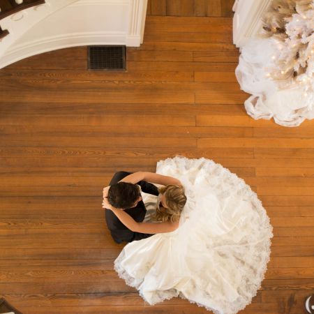 Jost/Martin Covenant Wedding Wedding Couple Portrait Formal Strapless Wedding Gown with Embroidered Detail | Wedding Couple Portrait | Aerial View