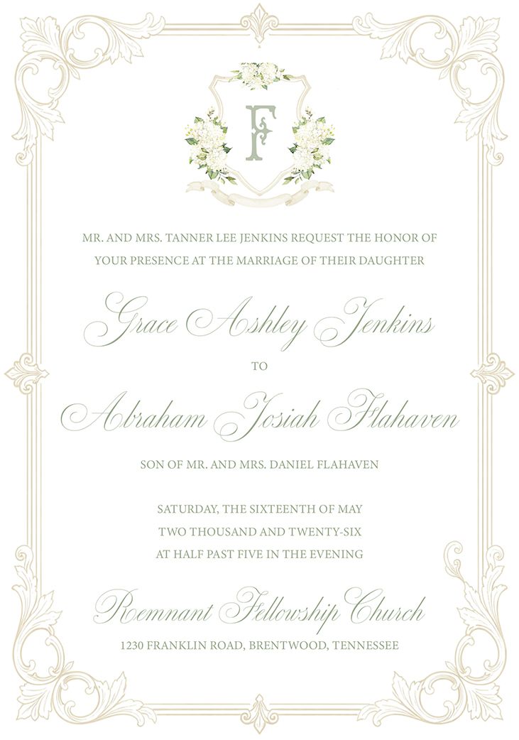 Jenkins-Flahaven Remnant Fellowship Wedding Invitation